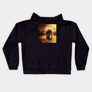 Elephant in a golden lake Kids Hoodie